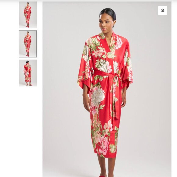 Natori Red Floral Caterina Robe | Size Medium - Picture 1 of 11